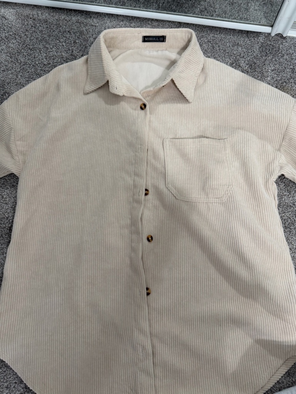 Beige Corduroy Short-Sleeve Shirt